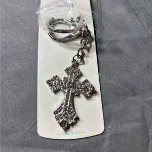 New Sparkling Silver Cross Keychain Purse Charm NWT